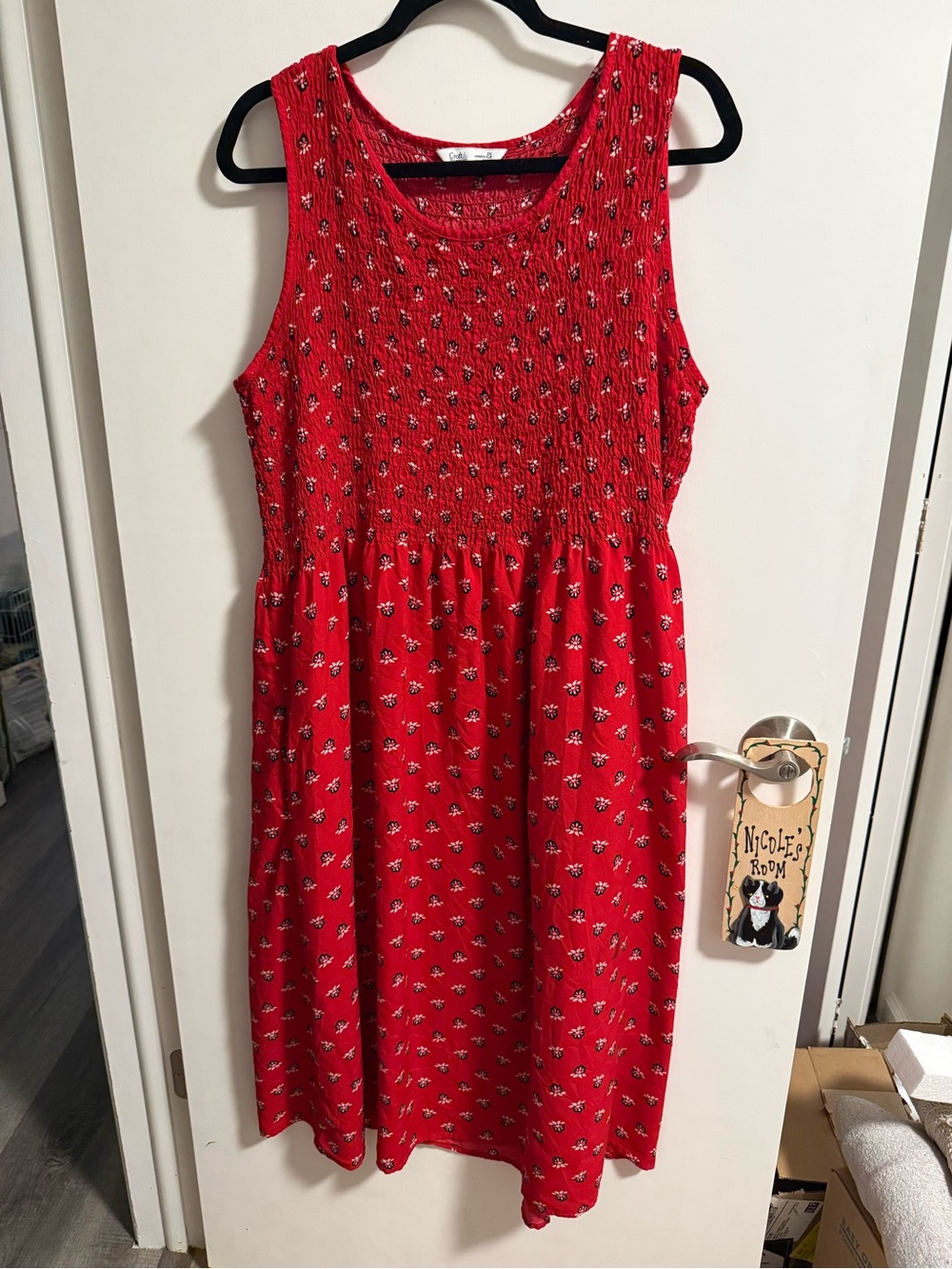 croft & barrow Red Smocked Floral Top
